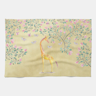 Waterverf Giraffe Butterflies en Blossom Theedoek
