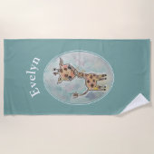 Waterverf Giraffe Gepersonaliseerd Boho Strandlaken (Voorkant)