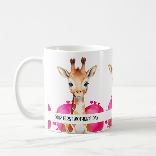 Waterverf Giraffe Gepersonaliseerde 1e Moederdag Koffiemok (Links)