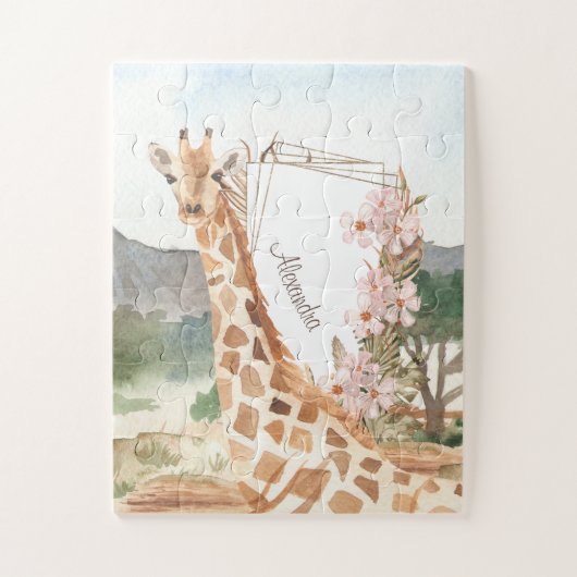 Waterverf Giraffe in de Kinder Afrikaanse Savannah Legpuzzel (Verticaal)