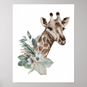 Waterverf Giraffe Jungle Safari Dier Botanisch Poster