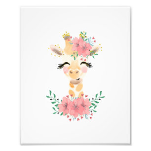 Waterverf Giraffe met Florals Foto afdrukken Foto Afdruk