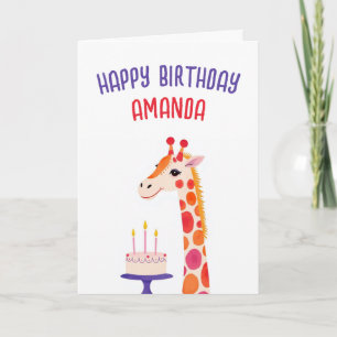 Waterverf Giraffe met taart en kroon verjaardag Kaart