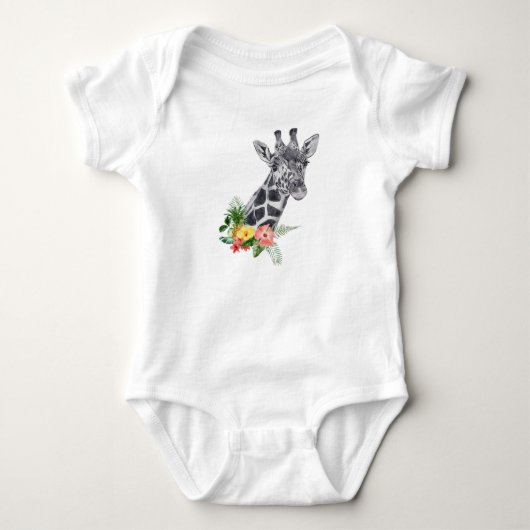 Waterverf Giraffe met Tropische Boeket Romper (Voorkant)