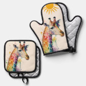 Waterverf Giraffe Ovenwant & Pannenlap Set (Voorkant / Achterkant)