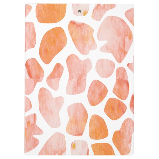 Waterverf Giraffe Patroon oranje perzikkoraal Klembord (Achterkant)