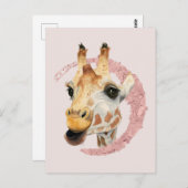 Waterverf Giraffe Roze olie Briefkaart (Voorkant / Achterkant)