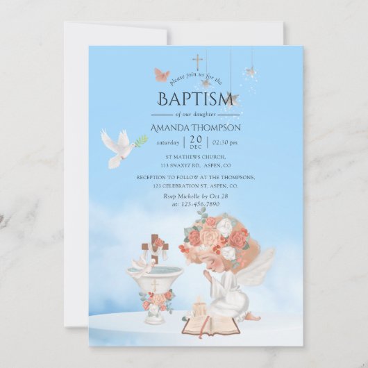 Waterverf Girl Angel Baptism Fotouitnodiging Kaart (Voorkant)