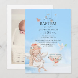 Waterverf Girl Angel Baptism Fotouitnodiging Kaart