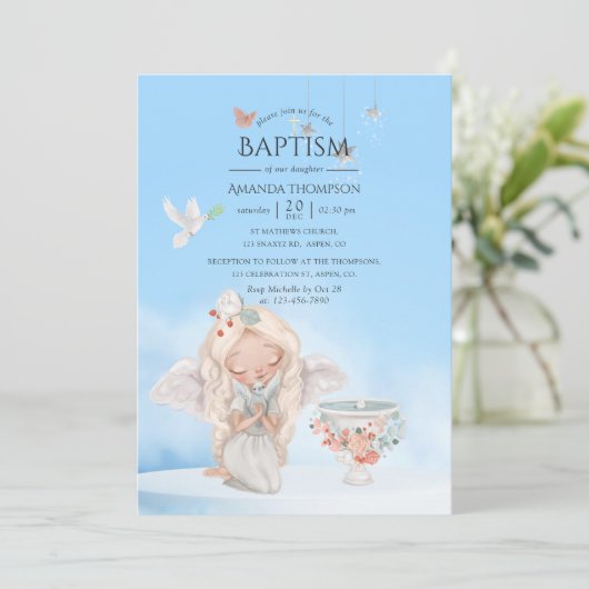 Waterverf Girl Angel Baptisme Kaart (Staand voorkant)