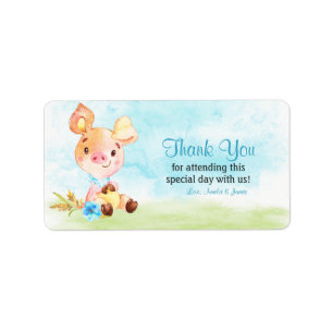 Waterverf Girl Piggy Baby shower Boerderij Dank u Etiket