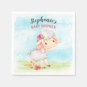 Waterverf Girl Sheep Baby shower Boerderij Servet