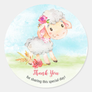 Waterverf Girl Sheep Boerderij Hartelijk dank Ronde Sticker
