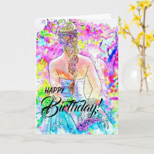 "Waterverf Girl" Sweet 16 Birthday Card Kaart