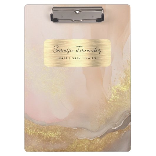 Waterverf Girly Monogram Faux Gold Folie Roze Klembord (Voorkant)