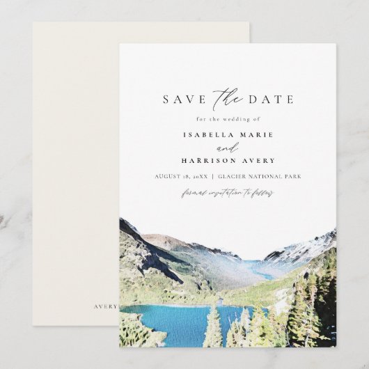 Waterverf Glacier National Park Save the Date Kaart (Voorkant / Achterkant)