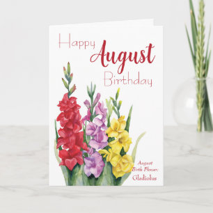 Waterverf Gladiolus August Birthday Kaart