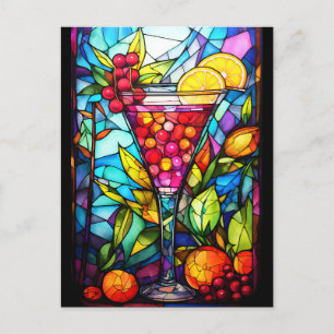 Waterverf Glas in lood Fruit Cocktail Drink Briefkaart