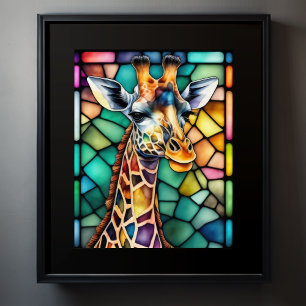 Waterverf Glas in lood Giraffe Poster