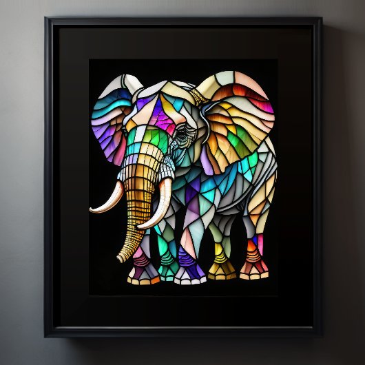 Waterverf Glas in lood olifant Poster