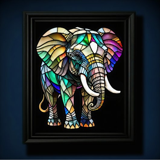 Waterverf Glas in lood olifant Poster