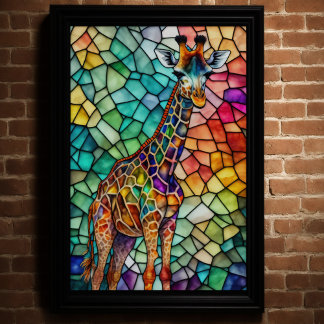 Waterverf Glas in lood stijl Giraffe 2:3 Poster