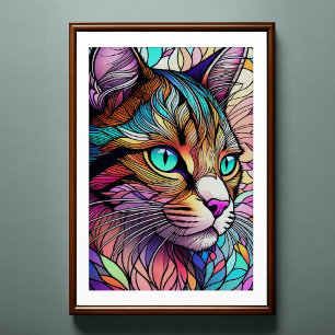 Waterverf Glas in lood stijl kat 2:3 Poster