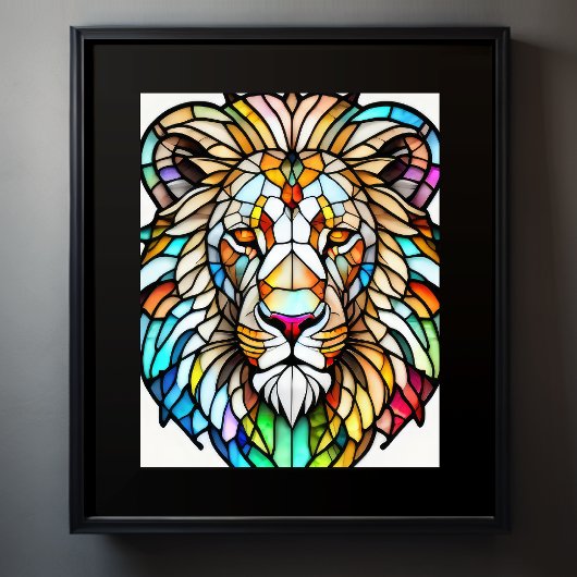 Waterverf Glas in lood stijl leeuw 5:4 Poster