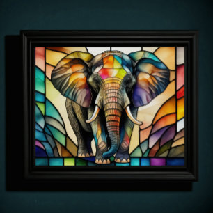 Waterverf Glas in lood stijl olifant 5:4 Poster