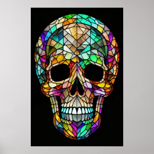 Waterverf Glas in lood stijl schedel 2:3 Poster (Voorkant)