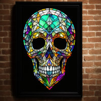 Waterverf Glas in lood stijl schedel 2:3 Poster