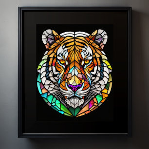 Waterverf Glas in lood Stijl Tijger 5:4 Poster