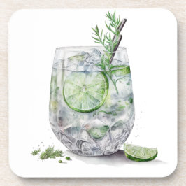 WATERVERF GLAS VAN GIN EN TONIC MET LIMOEN BIER ONDERZETTER