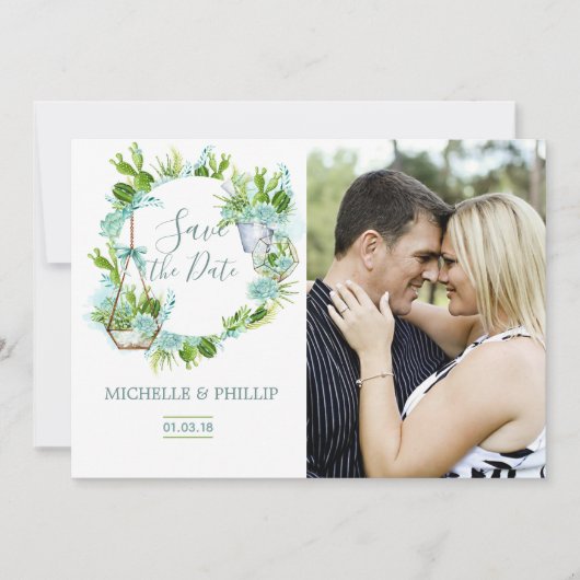 Waterverf Glass Terrarium Succulent Save the Date (Voorkant)