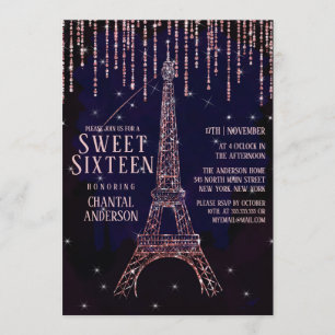 Waterverf Glitter Paris Eiffeltoren Sweet 16 Kaart