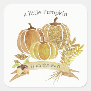 Waterverf Glitter Pompoen Herfst Baby Shower Vierkante Sticker