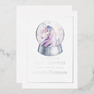 Waterverf Glitter Unicorn KerstBaby shower Folie Uitnodiging