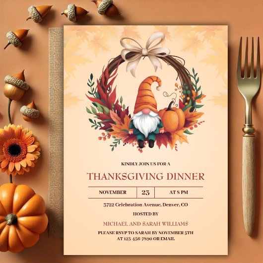 Waterverf Gnome Herfst Krans Thanksgiving Diner Kaart