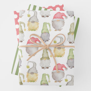 Waterverf Gnome Kerst Inpakpapier Vel