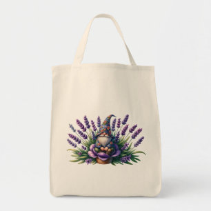 Waterverf Gnome & Purple Flowers Tote Bag