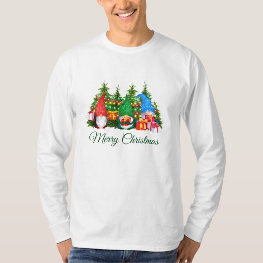 Waterverf Gnomen Green Merry Long Kerstmis T-shirt (Voorkant)