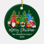 Waterverf-gnomen met kerstlampjes penseelscript keramisch ornament (Voorkant)