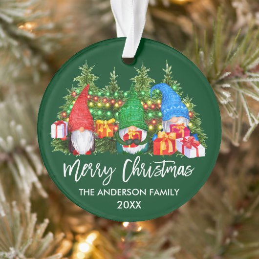 Waterverf-gnomen met kerstlampjes penseelscript ornament (Boom)