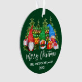 Waterverf-gnomen met kerstlampjes penseelscript ornament (voorkant)