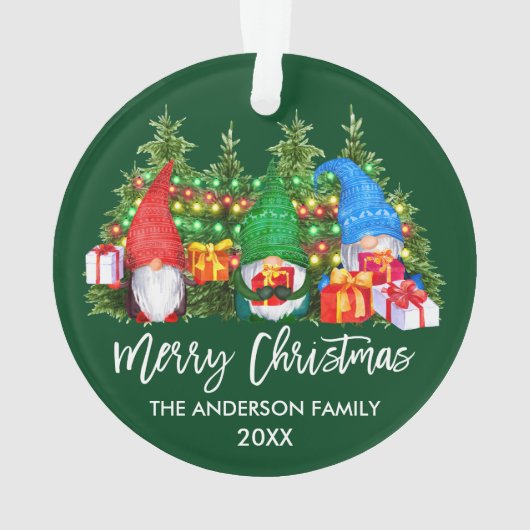 Waterverf-gnomen met kerstlampjes penseelscript ornament (achterkant)