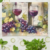 Waterverf Goede Vrienden Wijn Samen Theedoek (Gevouwen)