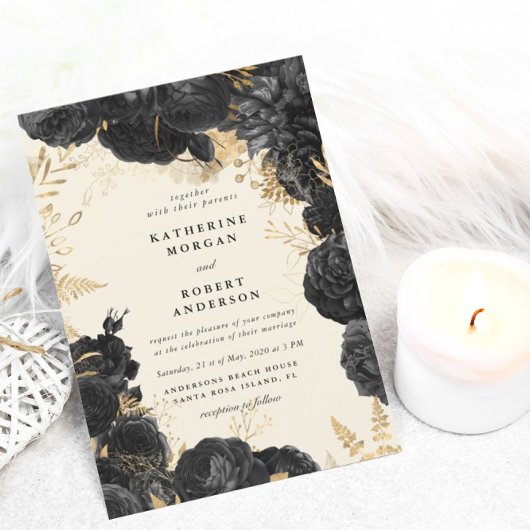 Waterverf Gold Black rozen Weddenschap Kaart