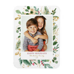 Waterverf Gold Foil Greenery en Holly Photo Magneet