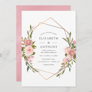 Waterverf Gold Geometric Blush Roses Weddenschap Kaart