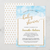 Waterverf Gold Glitter Virtual Baby Shower Kaart (Voorkant / Achterkant)